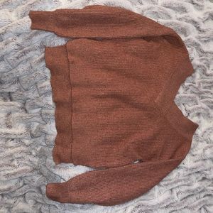 high low knit crop top long sleeve v neck